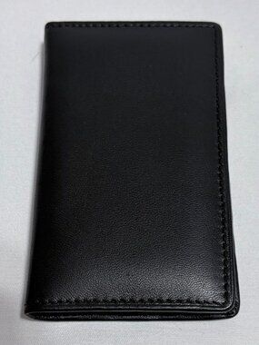 WINN International Black Genuine Leather Folding Business Card Case Holder #6897
